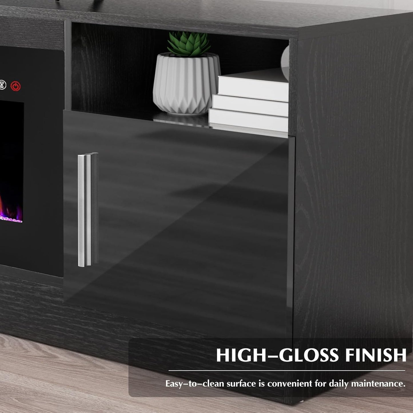 Lemberi Fireplace tv Stand with 36 inch Fireplace Up to 80" TVs,LED Light Entertainment Center and Storage, 70" Modern Wood Media TV Console with Highlight Cabinet for Living Room (White)