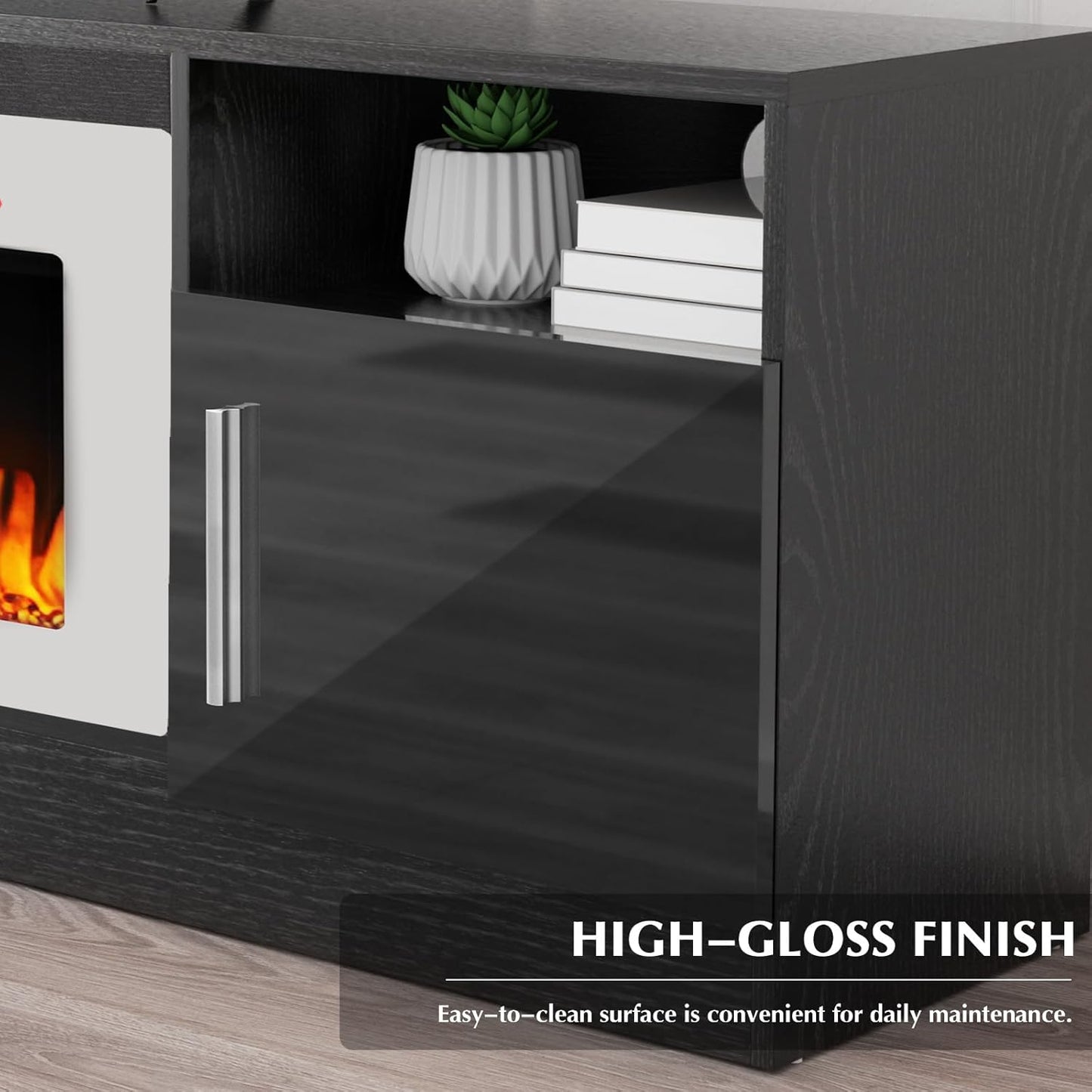 Lemberi Fireplace tv Stand with 36 inch Fireplace Up to 80" TVs,LED Light Entertainment Center and Storage, 70" Modern Wood Media TV Console with Highlight Cabinet for Living Room (White)