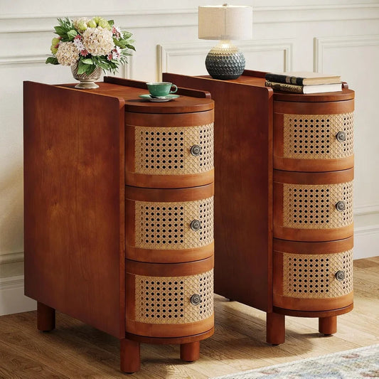 3 drawer rattan exquisite embossed handle nightstand for living room
