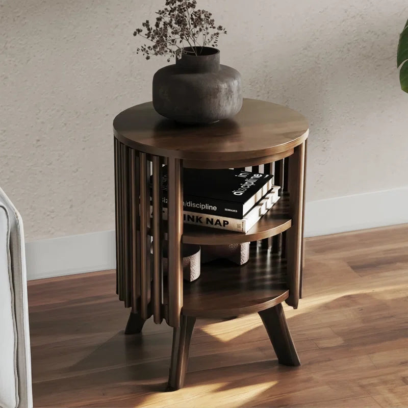 George Oliver Klever End Table with Storage | Round Modern Mid Century Side Table for Small Spaces