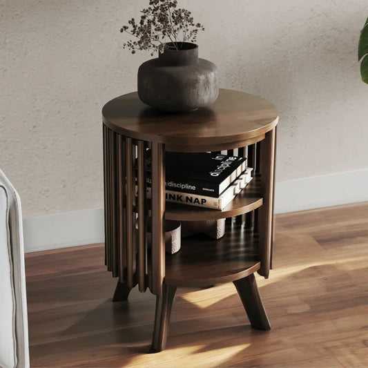 George Oliver Klever End Table with Storage | Round Modern Mid Century Side Table for Small Spaces
